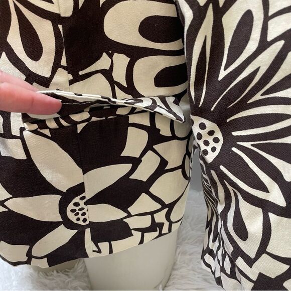 Chico's Floral Cotton Blazer Jacket Brown Cream Cotton Stretch Chico's Size 2 - Picture 5 of 8